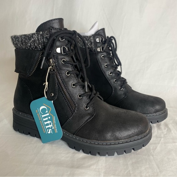 Cliffs by White Mountain Woman Boot Lace Up Mandy Black Boot Size 7.5M New - Picture 7 of 11